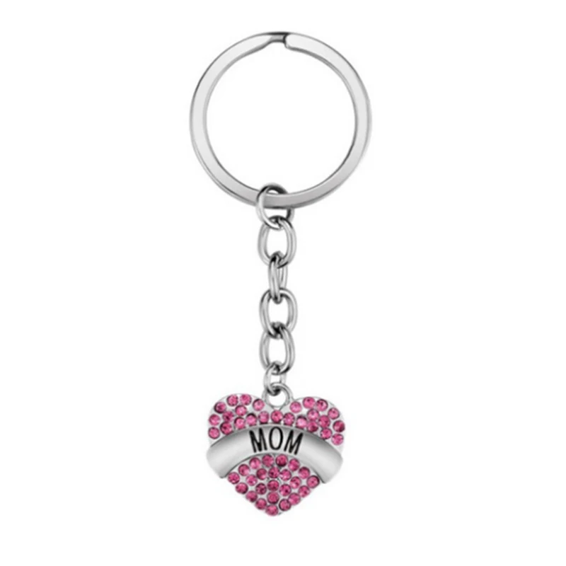 50pcs different kinds Alloy Silver tone rhinestone heart shape MOM/Grandma simple Mother's Day gift Keychain/key holder