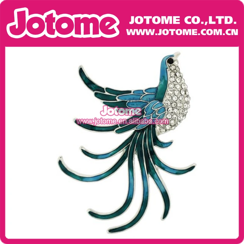 

Blue and Green Enamel and Crystal Phoenix Brooch