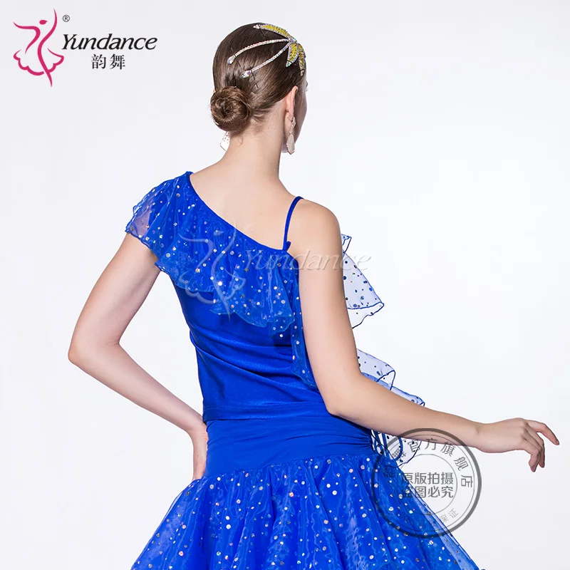 Customized Lady Latin Dancing Shirt  Waltz Valse Tango Galop Fox Trot  Modern Dance Costume Rumba Thin Shoulder B-2682