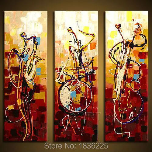 

100% handpainted musical instrument modern paintings on canvas for home decor modern 3 panels for halloween christmas decor