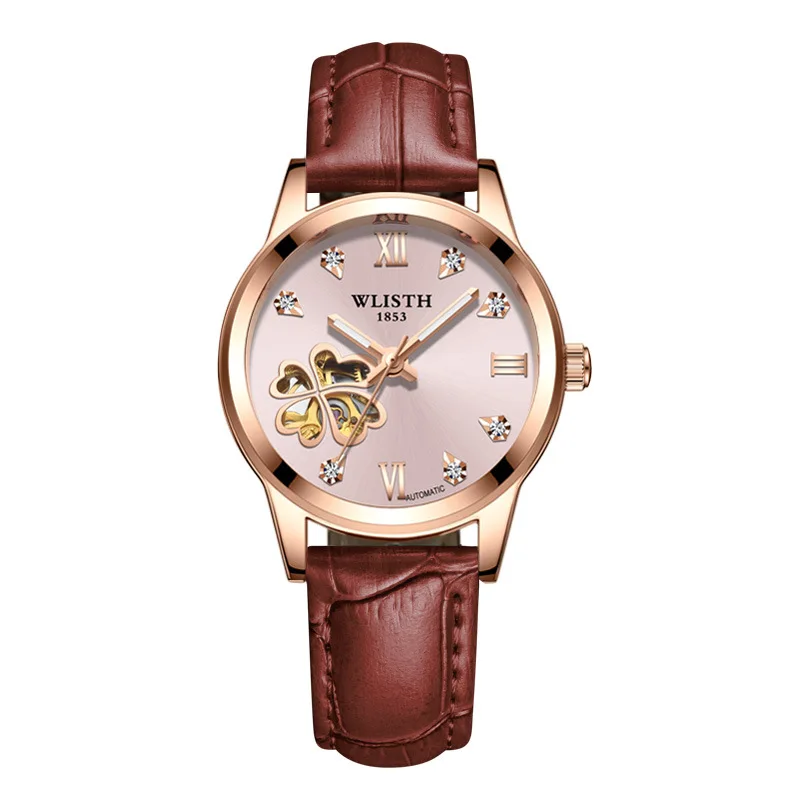 Fashion Wlisth Brand Lady Automatic Mechanical Watch Tourbillon Clock Leather Casual Business Retro Wristwatches Relojes Hombre