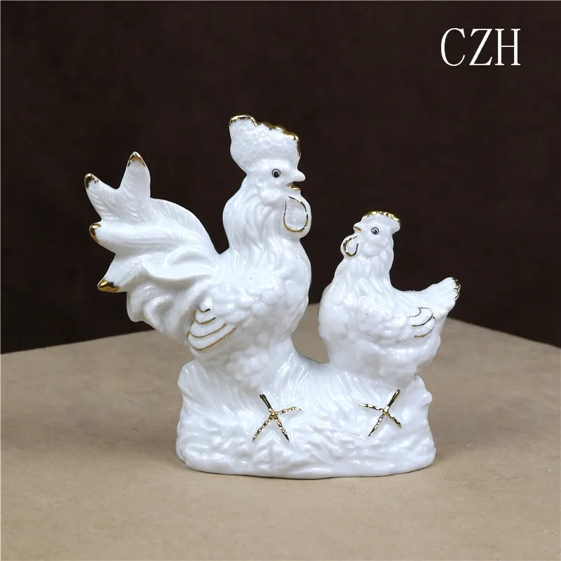 Escultura de porcelana para amantes de pollos, estatuilla de pollito de cerámica hecha a mano, decoración de China, arte presente y accesorios de adorno artesanal