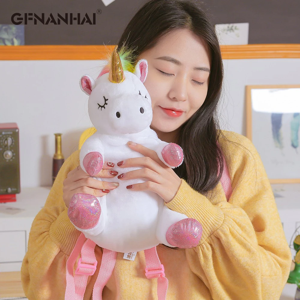 Sac à dos licorne cheval en peluche 33CM, 1 pièce, jouet Animal en peluche, sac d'école pour enfants filles, cadeau d'anniversaire pour petite amie
