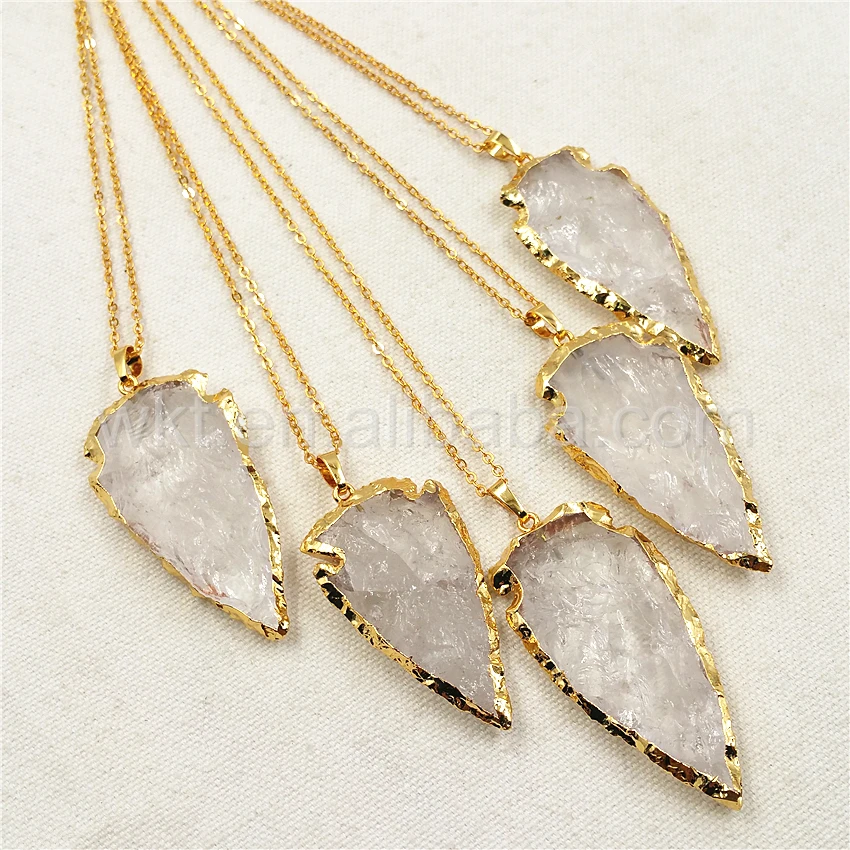 WT-N791 Romantic long quartz crystal necklace fashion 10pcs arrowhead crystal quartz stone necklace for jewelry making