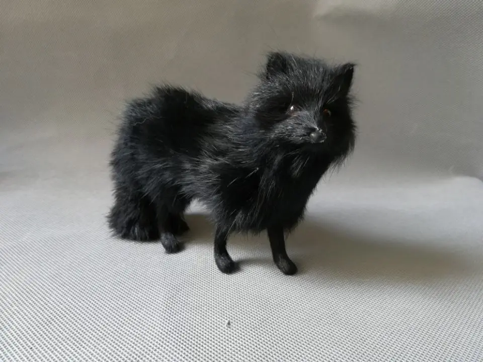 real life toy 16x12cm black fox polyethylene&furs fox model home decoration props ,toy gift d0131