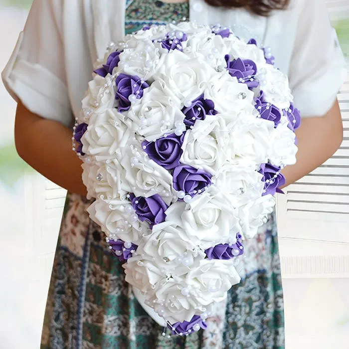 Bouquet de roses de mariage, superbe Bouquet de mariée en Cascade avec des diamants et des perles, en forme de goutte d'eau, 2016