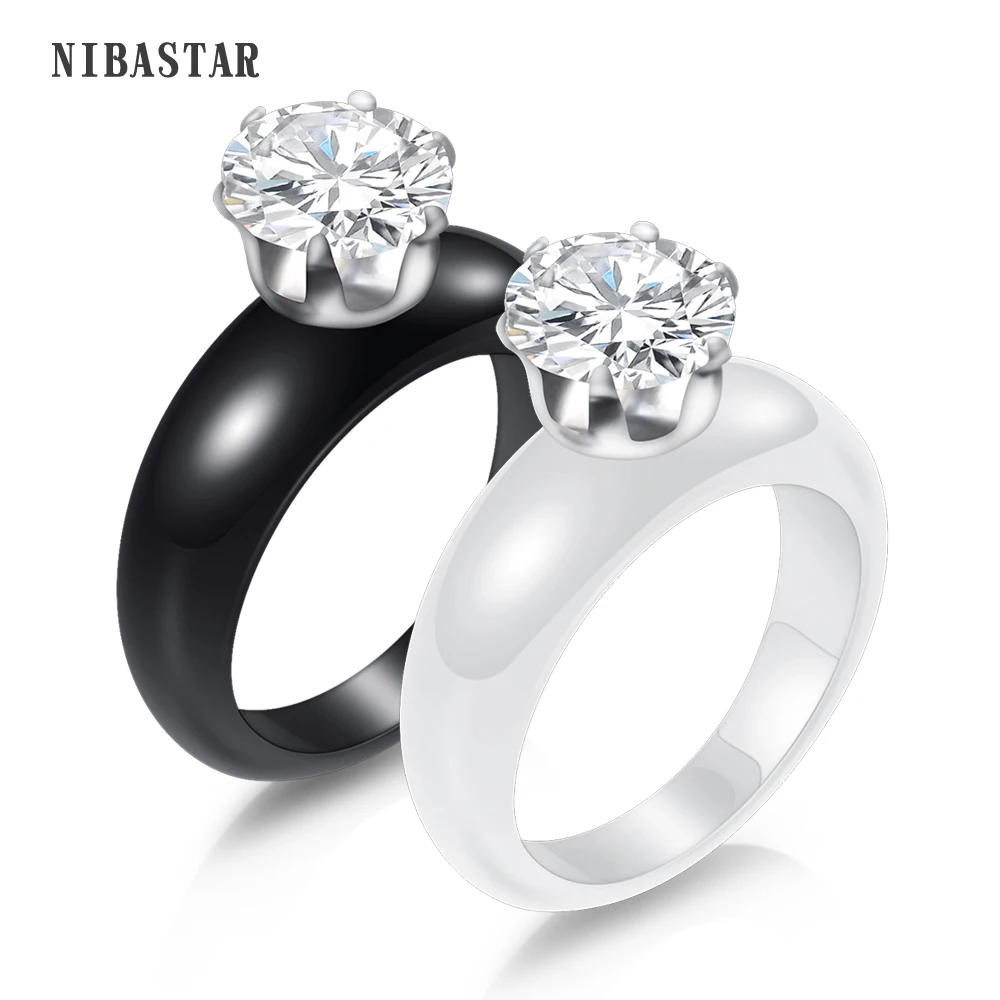 Wholesale Wedding Engagement Round Ring Black And White Color Cubic Zirconia Ring for Women Wedding Gift