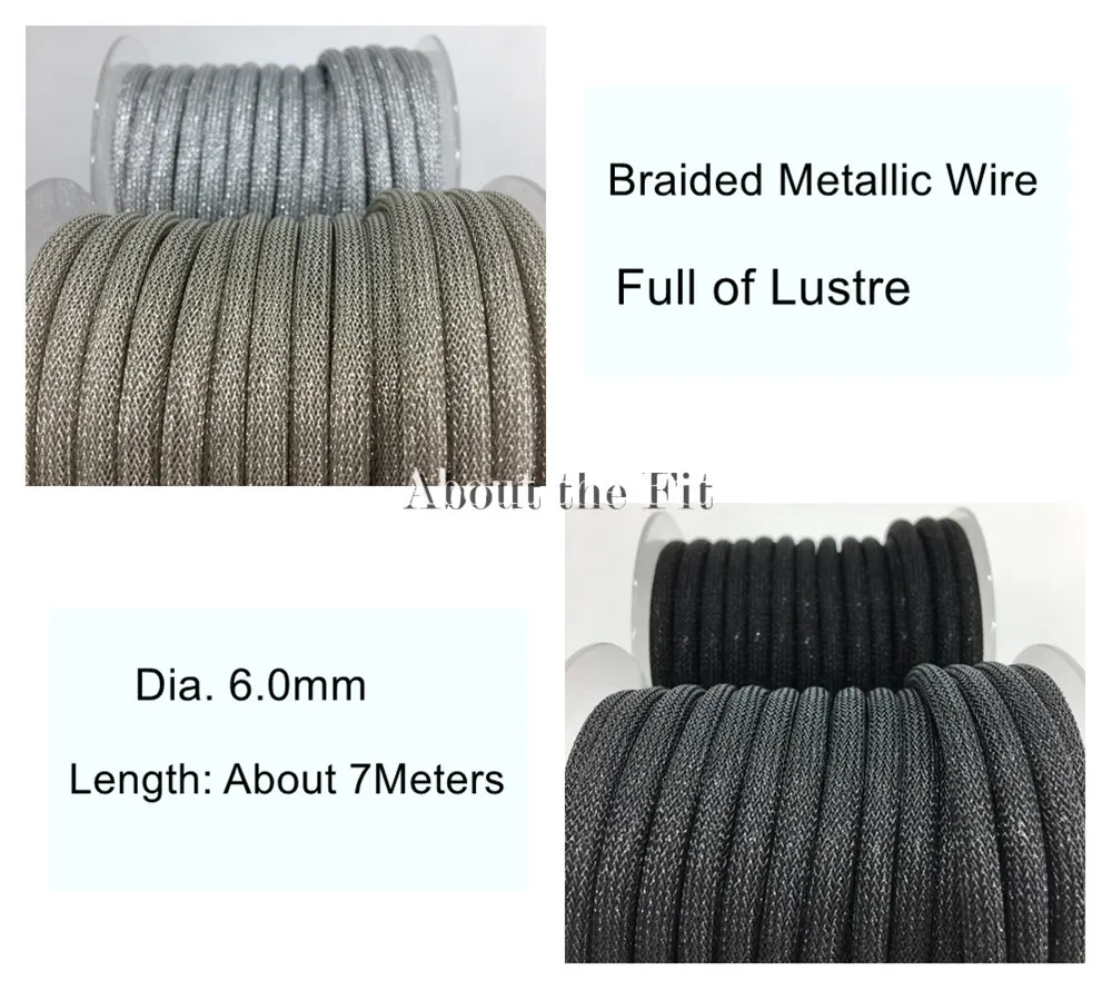 About the Fit 6mm Braided Metallic Thread Round Plastic Tube Cords Metal Wire Mesh Bands Woven Rope Craft Collar Making