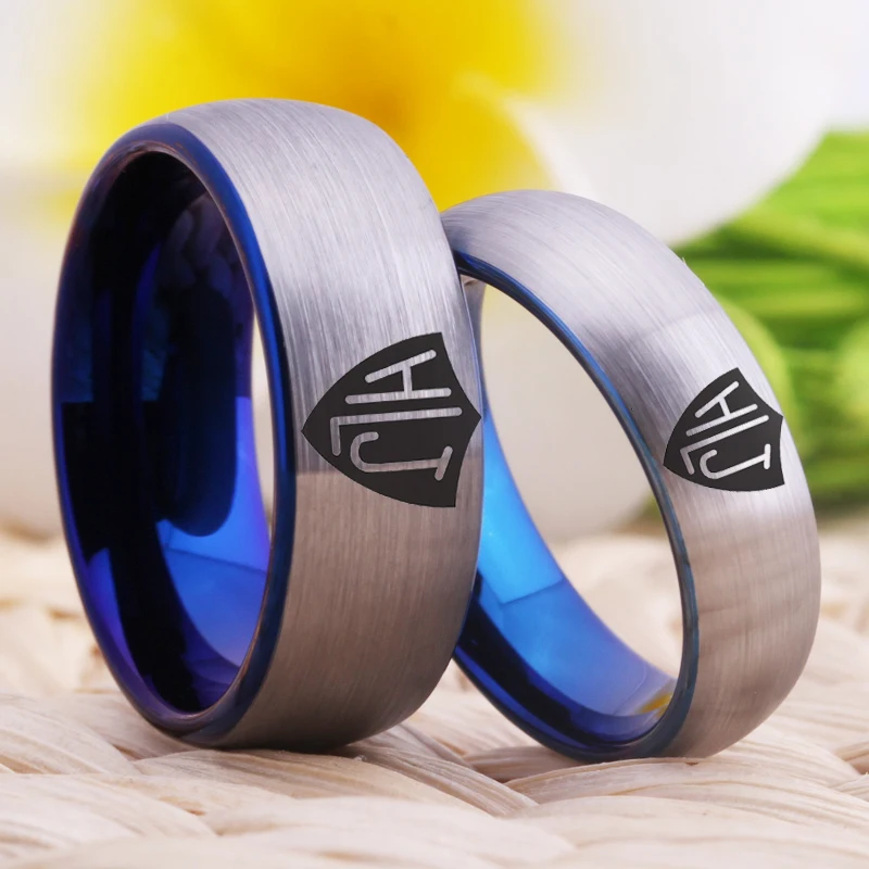 YGK Jewelry Spanish CTR Ring HLJ Design Ring 8mm/6mm Matte Silver outside Blue inside Tungsten Carbide Ring