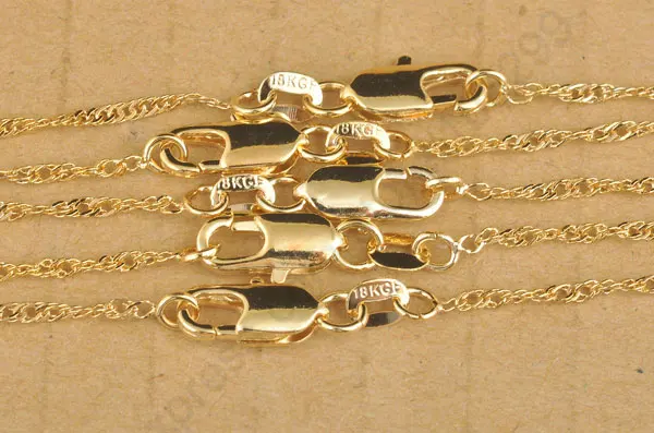 Free Fast Shipping Wholesale 5PCS Lot 18Inches Yellow Gold Filled Singapore Necklaces Chain Lobster Clasp For Pendant