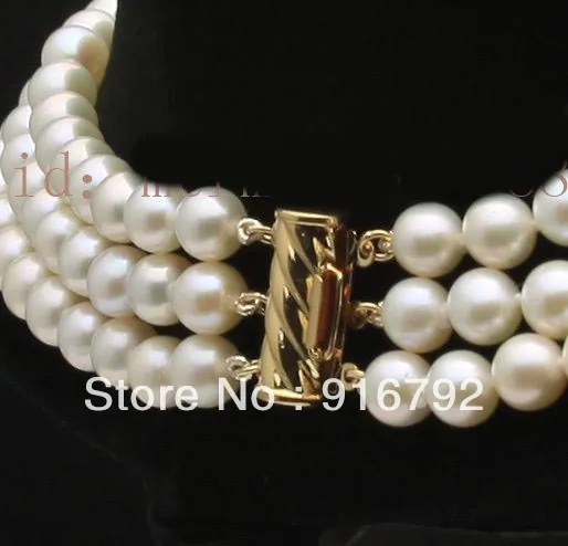 3Rows 7-8mm White Akoya sea shell pearl Necklace 17