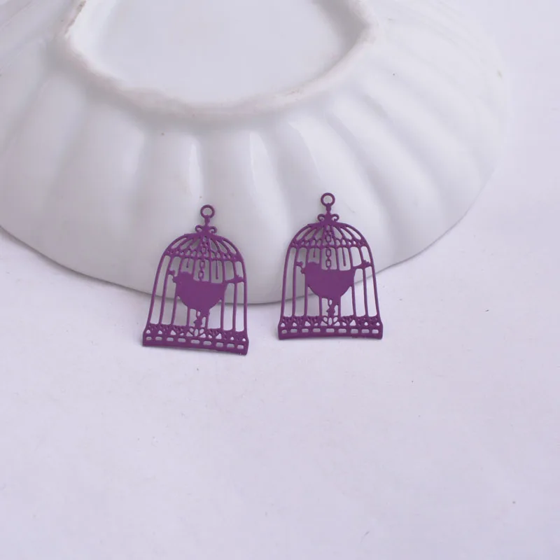 50 Stück AC2944 23mm*15mm Filigrane Anhänger Metall-Vogelkäfig Bemalte Anhänger Verbindungsstücke Ornament Bijoux – Detail 5