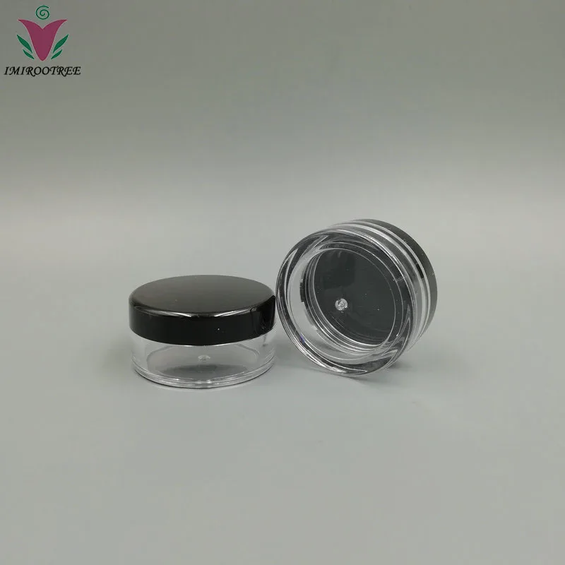 Promotion 1000pcs 10g 10ml Plastic Sample Jar Empty Clear Jar Cosmetics Container with Black Lid