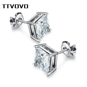 TTVOVO Authentic 925 Sterling Cubic Zirconia CZ Stud Earrings for Women Men Wedding Bridal Earrings Brincos S925-Sterling-Jewelry