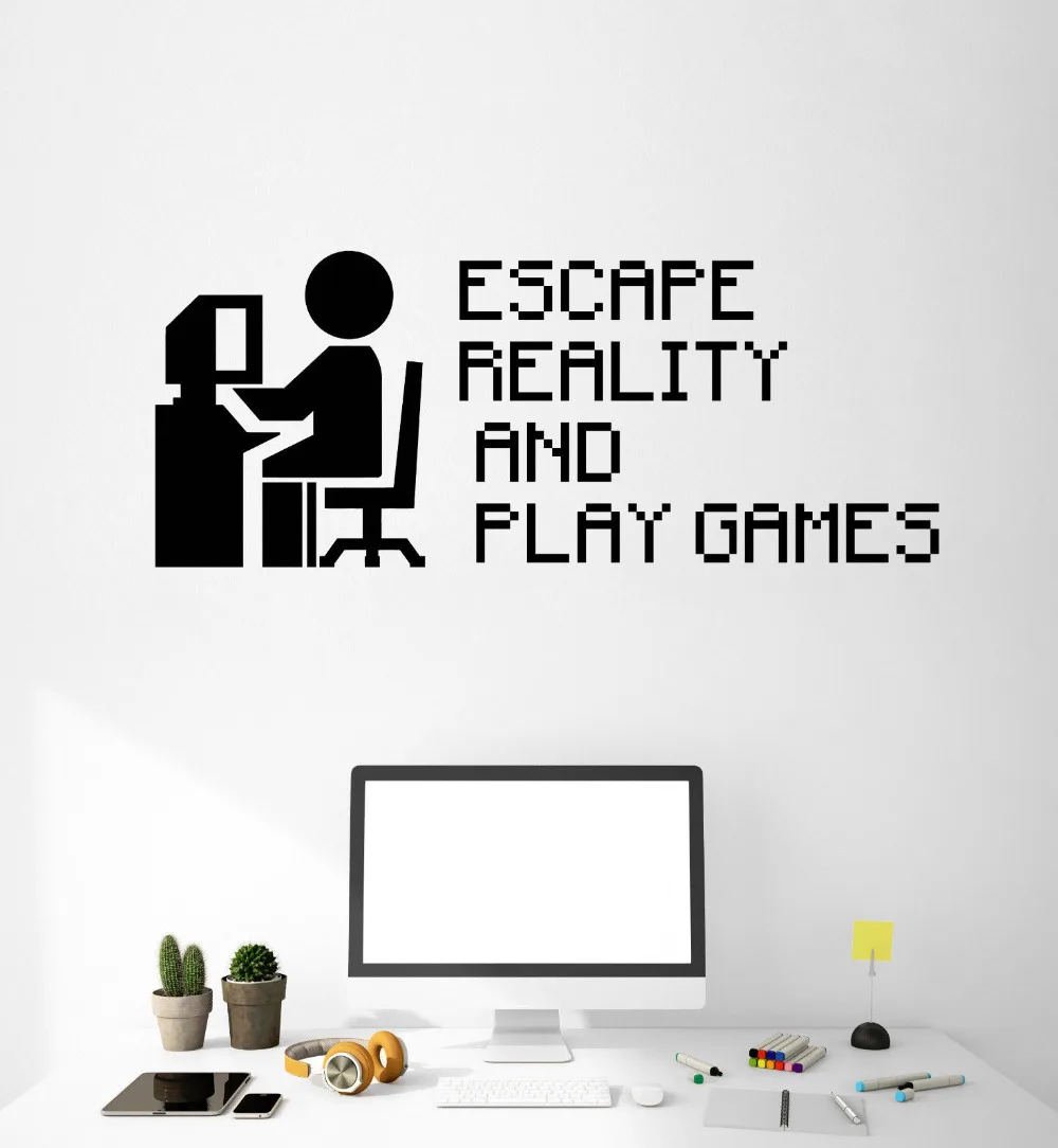 Gamer Quote Vinyl Wall Decal Video Game Gaming Pixel Art Stickers Home Decor Kids Room Bedroom Removable Wall Sticker ZB537