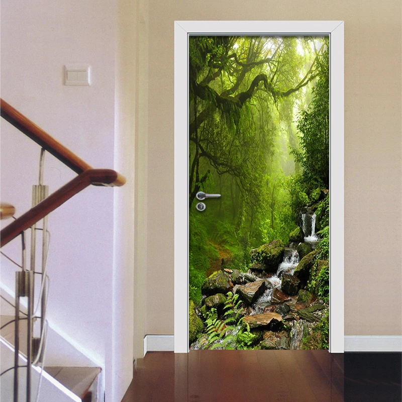 3D Wall Paper Creative Nature Landscape Door Mural Wallpaper PVC Self Adhesive Waterproof Vinyl Door Poster Sticker Papel Tapiz