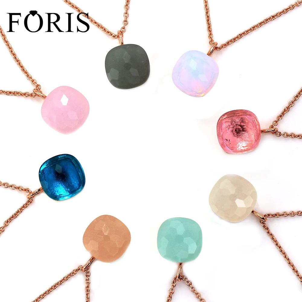 FORIS Hot sale 8 Colors Fashion Jewelry Rose Gold Color Luxury Crystal Necklace For Women Christmas Gift On Sale PN002