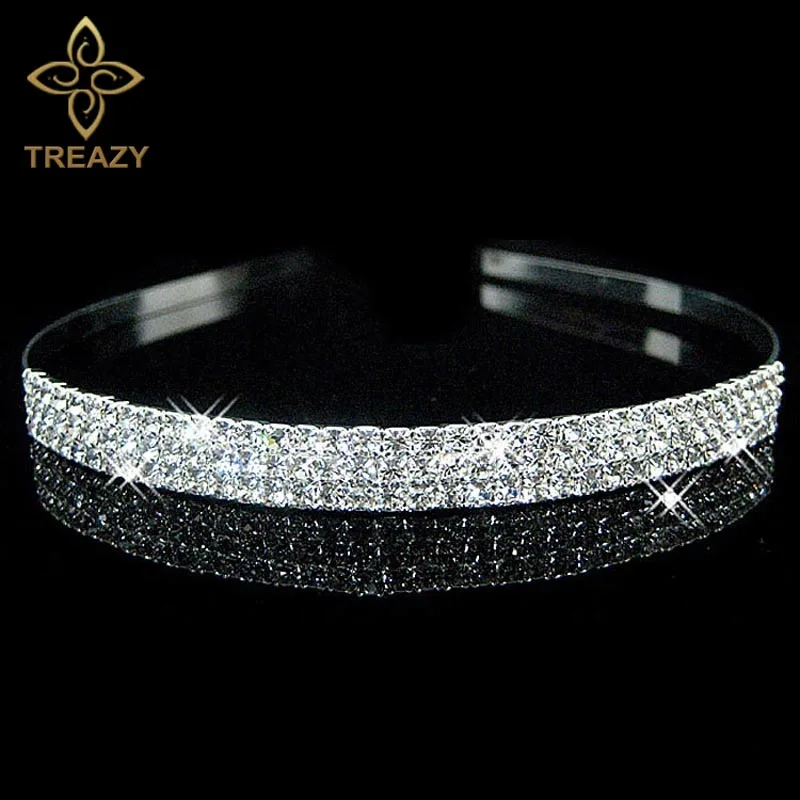 TREAZY Sparking Crystal Imiated Pearl Headband Silver Plated Wedding Party Tiara Hairbands Flower Girls Bridal Hair Accessories