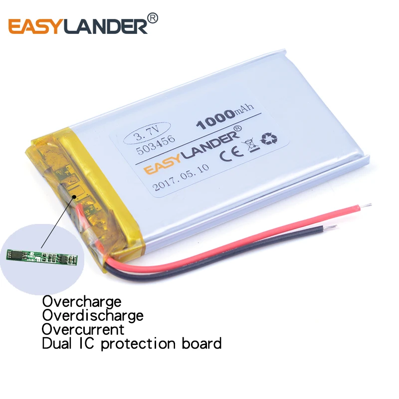 503456 503356 3.7V 1000mAh Rechargeable lithium Li-Polymer  Battery For gps tracker DVR MP4 MP5 DVD H503456  503455 503555