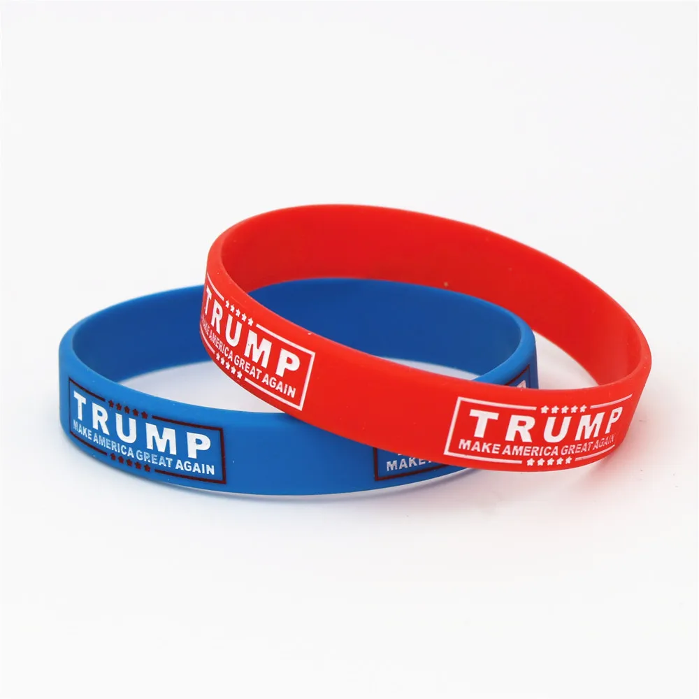 50PCS Make America Great Again Silicone Wristband Red Blue Rubber Power Bracelet Fashion Jewelry Trump Support Band Gift SH177