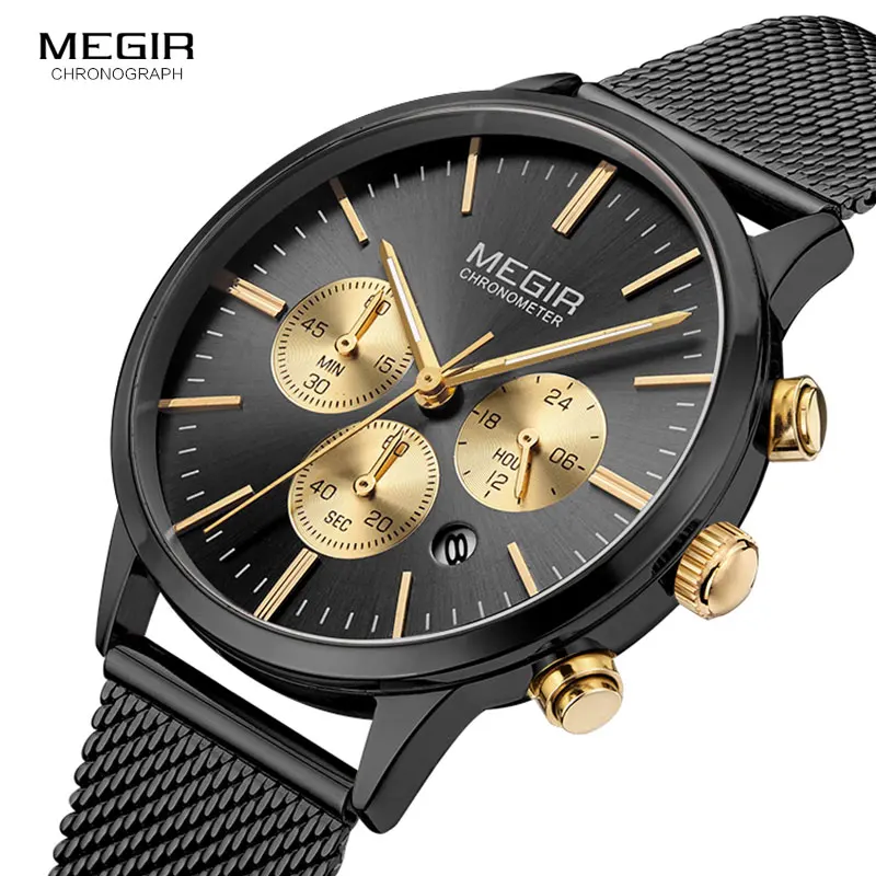 MEGIR Women\'s Chronograph Steel Quartz Watches Fashion Waterproof Luminous 24-hour Analogue Wristwatch for Woman Lady 2011L-1N3