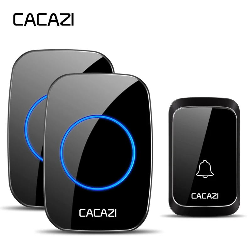 CACAZI Waterproof Wireless Doorbell DC battery-operated 300M Remote Smart Home Cordless Doorbell Chime 1 2 Button x 1 2 Receiver