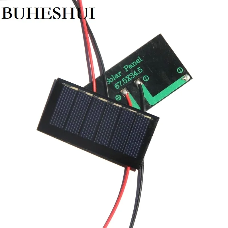 BUHESHUI Wholesale 0.24W 3V Solar Panel Module+Cable Polycrystalline Solar Cell Battery Charger Study Epoxy 67.5*34.5MM 100pcs