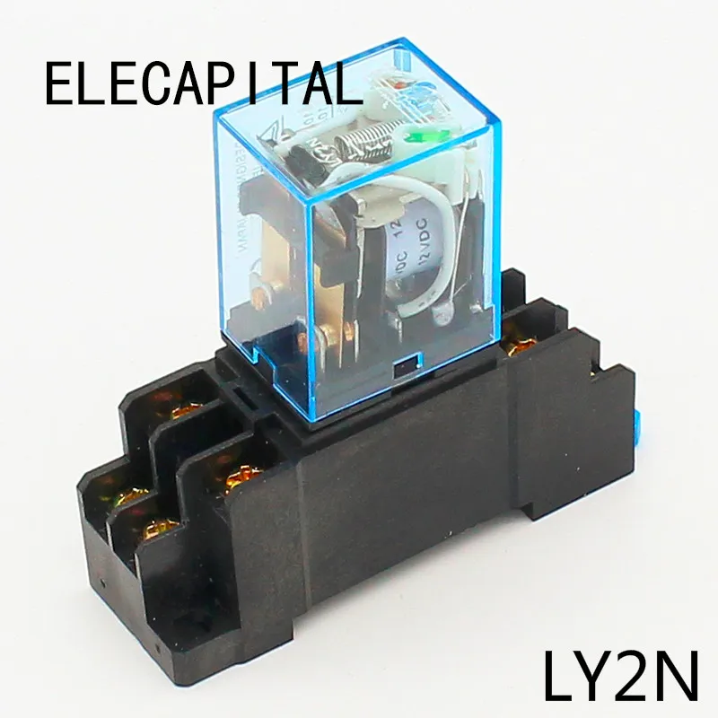 10A dpdt relay 12VDC 24VDC 110VAC 220VAC LY2N General Purpose Relay LY2NJ with power relay base socket 8 pins LY2 relay switch