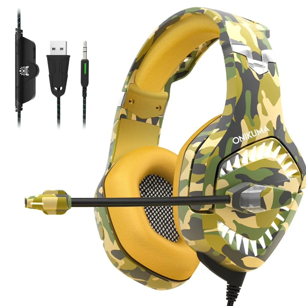 ONIKUMA K1Pro Camouflage Yellow Gaming Headset Bass Headphones Game Earphone Casque with Mic for PC Mobile Phone New Xbox Tablet