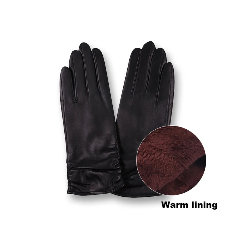 Ladies Fashion Leather Gloves Autumn And Winter Plus Velvet Thickening Driving Warm Sheepskin Gloves Female Touch Screen L17011C