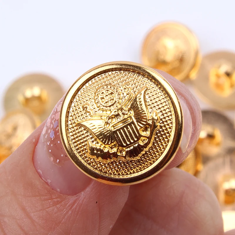 50pcs/lot 15mm Gold Vintage Buttons Metal Color Plastic Round Shank Button Handmade Garment Accessories Sewing Tools Supplier