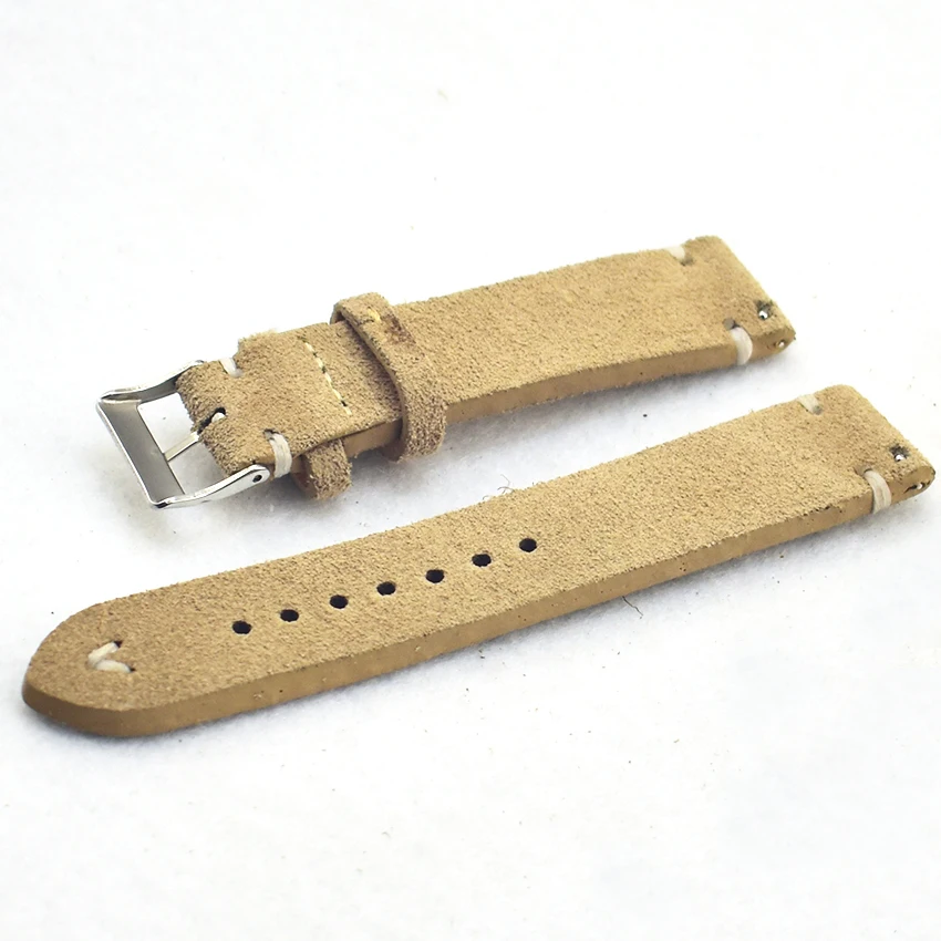 Handmade Genuine Suede Leather Watchband Watch Accessories Khaki Retro Watch Strap 18mm 20mm 22mm 24mm Watch Band KZSD09