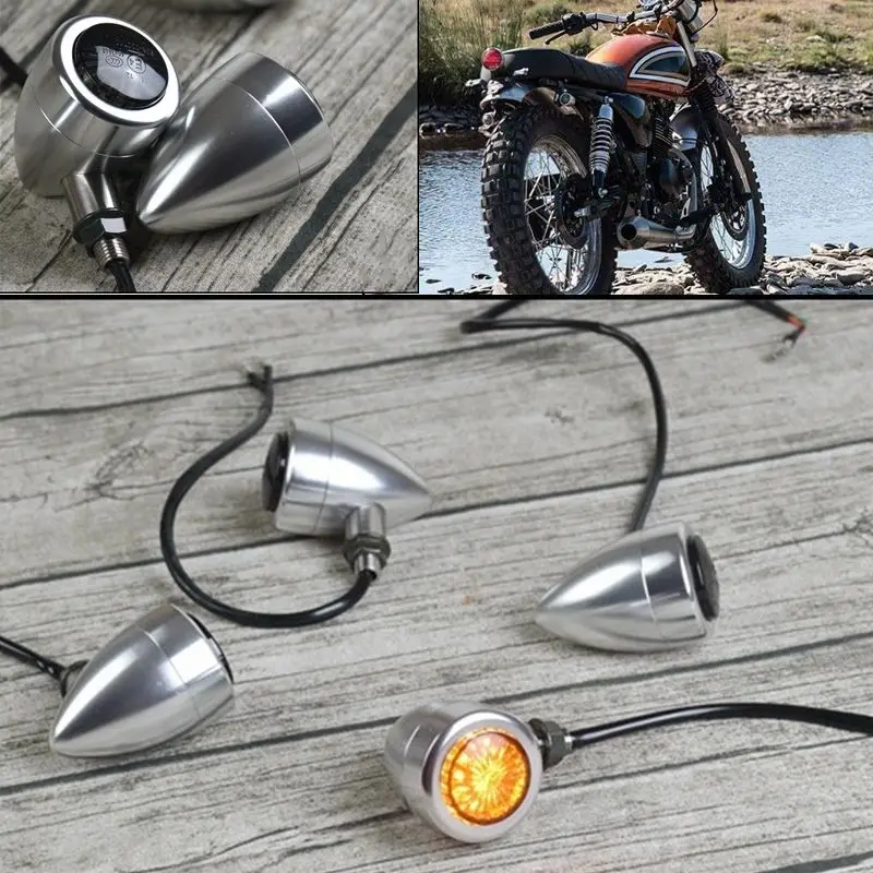 Vintage CNC Aluminum LED Turn Signal Light Motorcycle Bullet Turn Signals indicator for Cafe Race Motorcycle parts