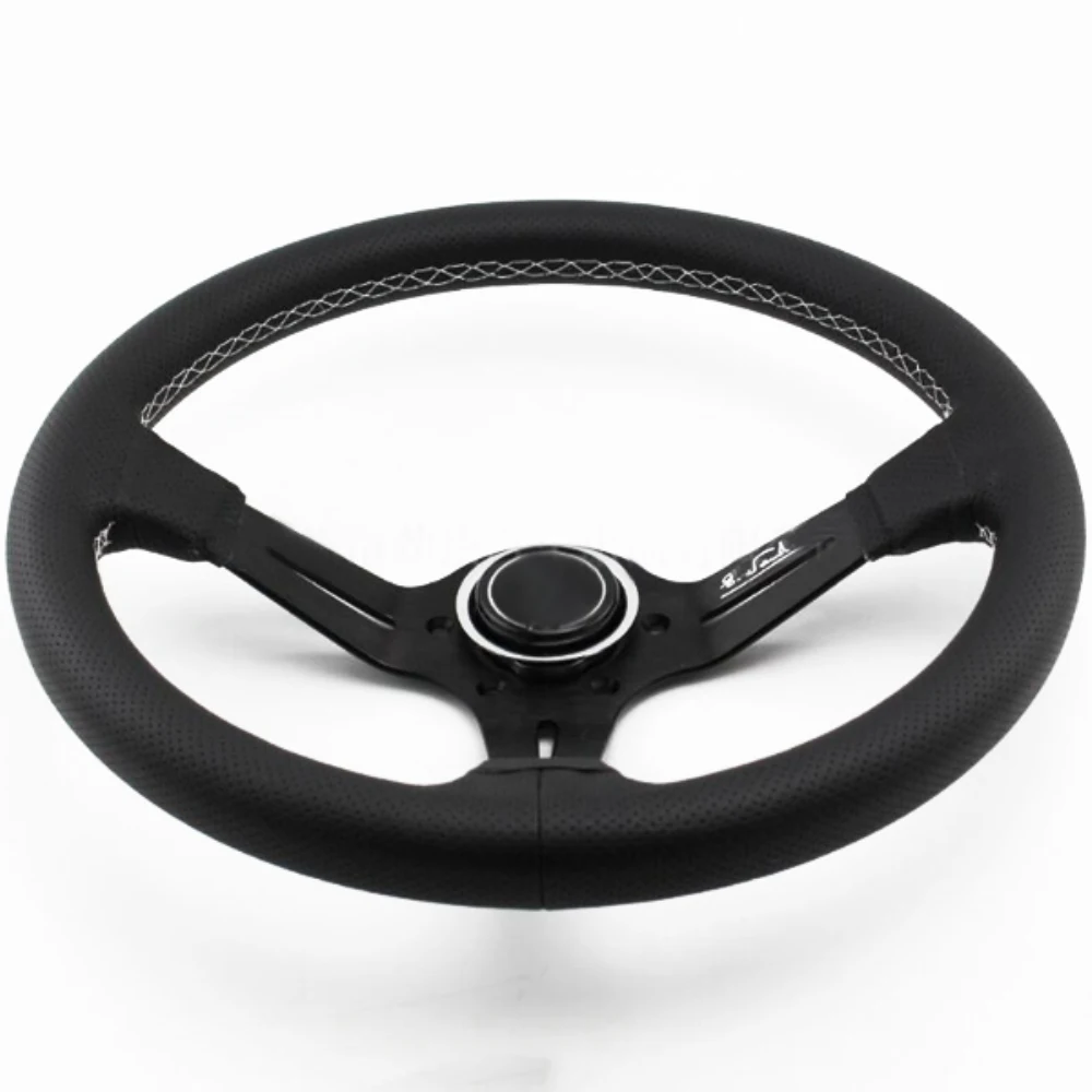 

Universal 14" Soft Leather Steering Wheel Mid Deep Dish for OMP Racing Drifting White Stitch Fittings