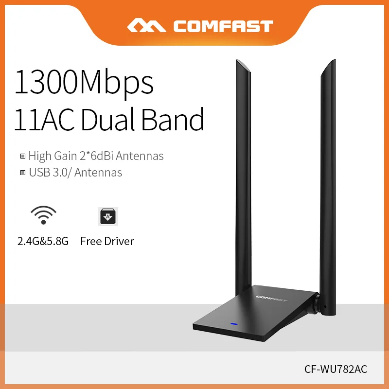 USB Wi-Fi адаптер COMFAST, 1300 Мбит/с, двухдиапазонный