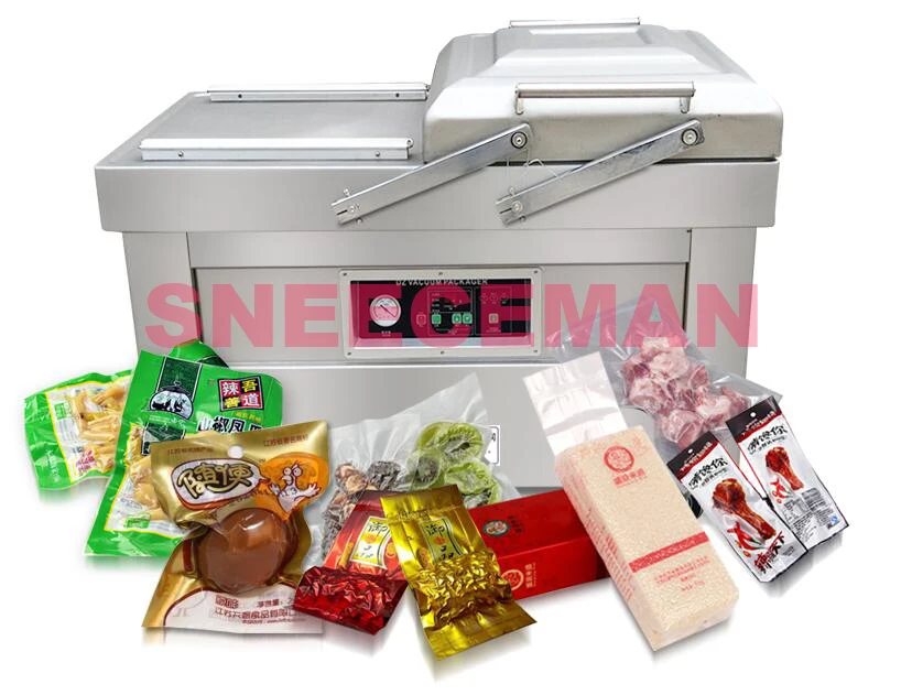 DZ-500 automatic stainless steel dry-wet food vacuum sealing machine commercial double room cooked vacuum sealing machine