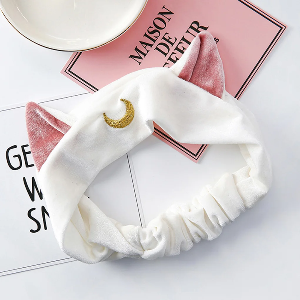 NEW Fashion Women Gum for Hair Elastic Hairbands Girls Cartoon Moon Cat Ears Hairbands for Wash Face Makeup Hair Band Headbands