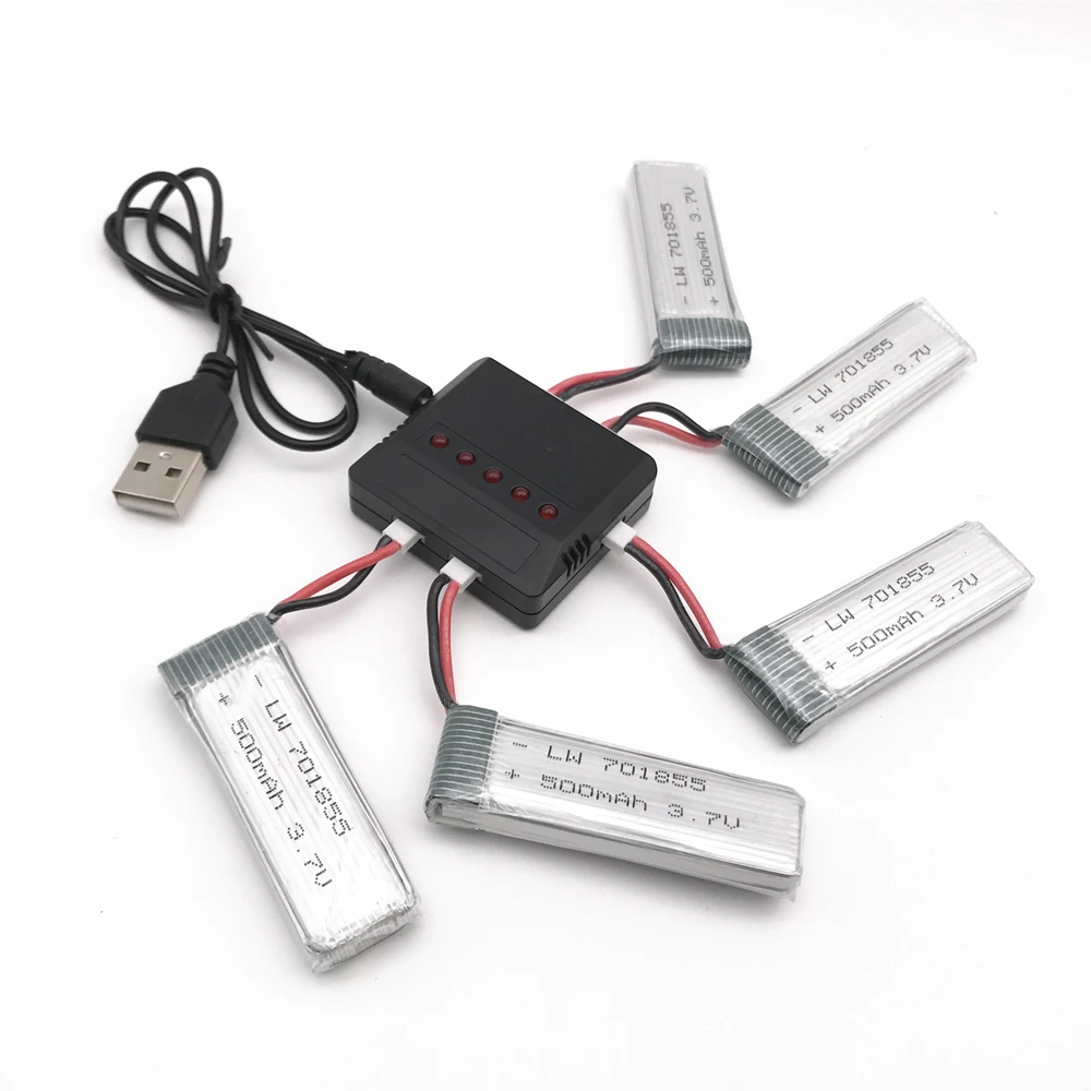 3.7v 500mAh 701855 Lipo Battery for Eachine E50 E50S T37 H37 ELFIE Drone RC Helicopter Li-Battery+5in1 Charger Set