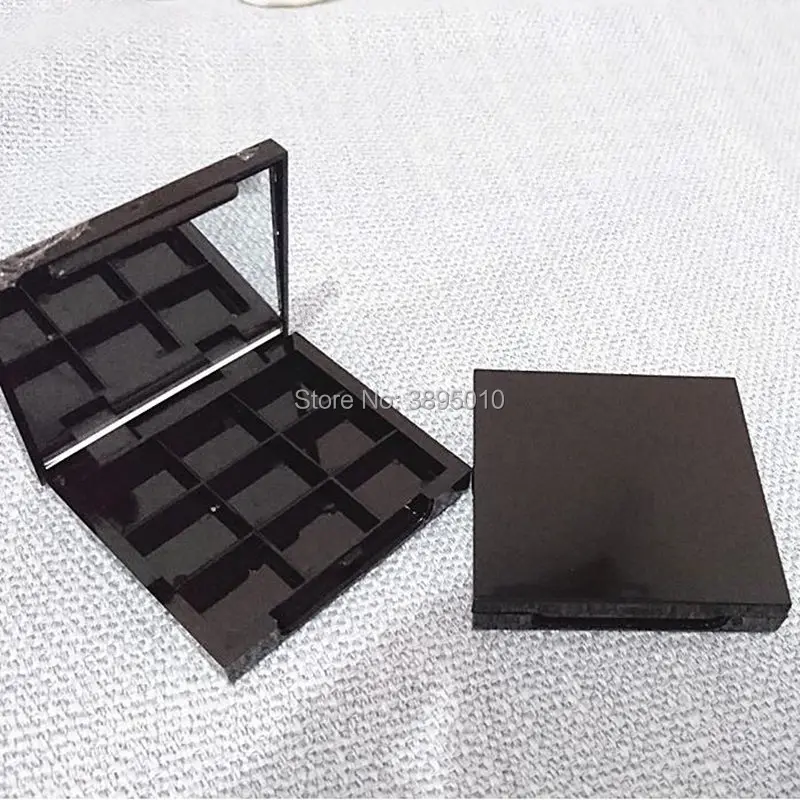 9 Grids Empty Eye Shadow with Mirror, Aluminum Black Palette Pans, Makeup Tool, Cosmetic DIY High Quality Plastic Box F435