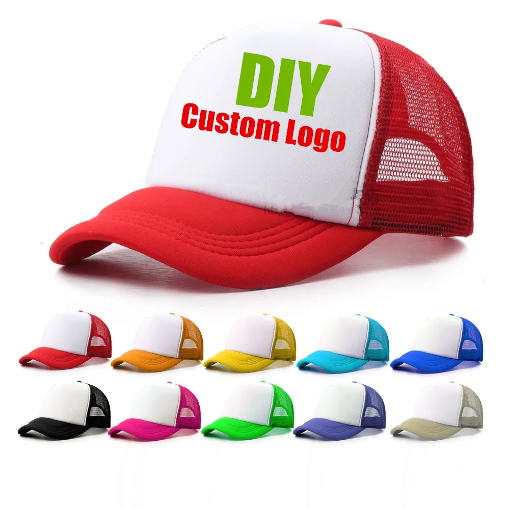 1 Piece Custom Logo Mesh Hats Men\'s Trucker Hat Cheap Adult Adjustable Polyester Baseball Caps Women Snapback Hat Free Design