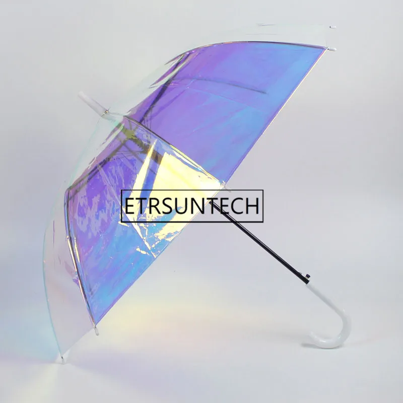 60pcs Transparent Umbrella Magic Laser Color Long-handle Windproof Parasol Adults Advertising Gifts Umbrella for Women Girls