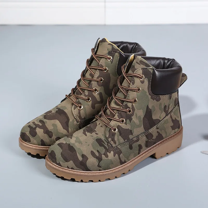 Winter Fashion Motocycle Booties Camouflage Pu Leather Waterproof Women Winter Ankle Boots Solid Flat Boots