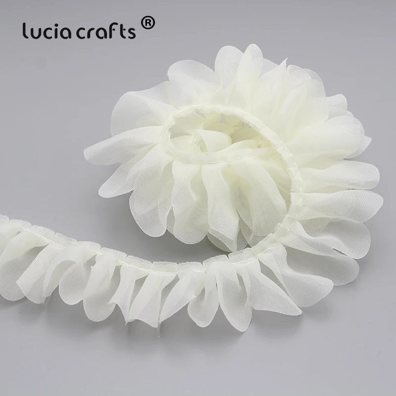 2y/lot 43mm Chiffon Garment Lace Trim Ribbons Fabric for Wedding Party Home Decor DIY Sewing Materials V0203