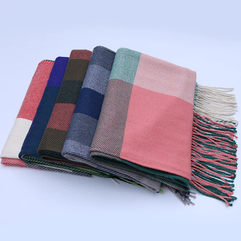 SELLWORLDER  Women Winter Scarf Girls Long Size Grid Patchwork Pattern Scarves & Wraps Fashion Accessories