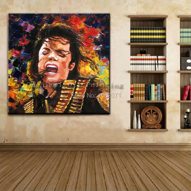 Hand-painted Knife Michael Jackson Singing Oil Painting On Canvas Impression Super Star Michael Jackson Portrait Oil Paints