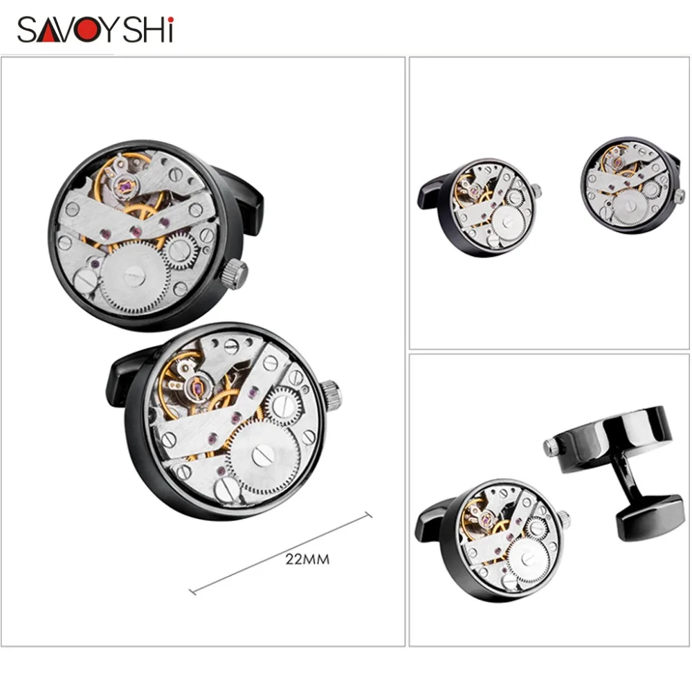 SAVOYSHI Mechanical Watch Movement Cufflinks for Mens Shirt Cuff Buttons Moving Gears Cuff Links Designer Brand Jewelry Gift