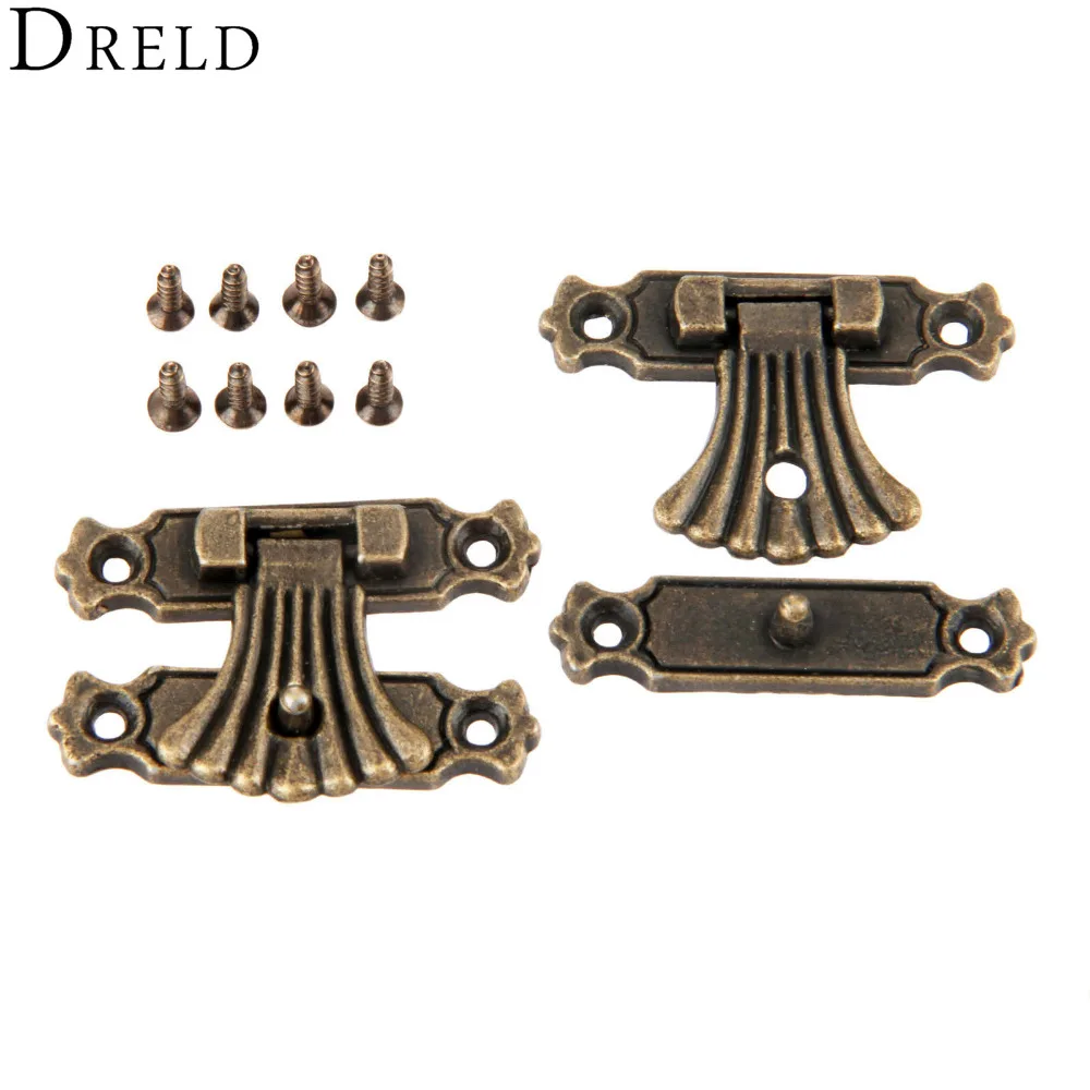 DRELD 2Pcs Antique Bronze Jewelry Wooden Box Case Toggle Hasp Latch Vintage Hardware Furniture Accessories With Screws 37*27mm