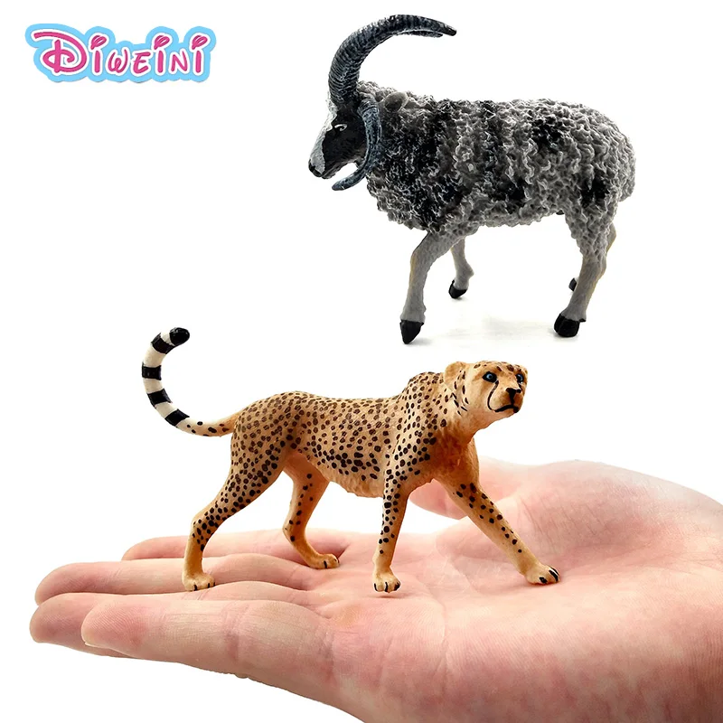 Simulation cute Goat Cheetah leopard figure Animal Model sheep Figurine home decor Plastic Crafts decoration accessories toys