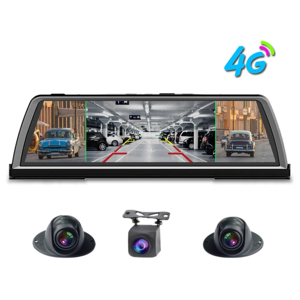 

360-degree panoramic dashboard car dvr dash cam 4CH Cameras recorder 10" Touch Android rear view mirror GPS ADAS WIFI