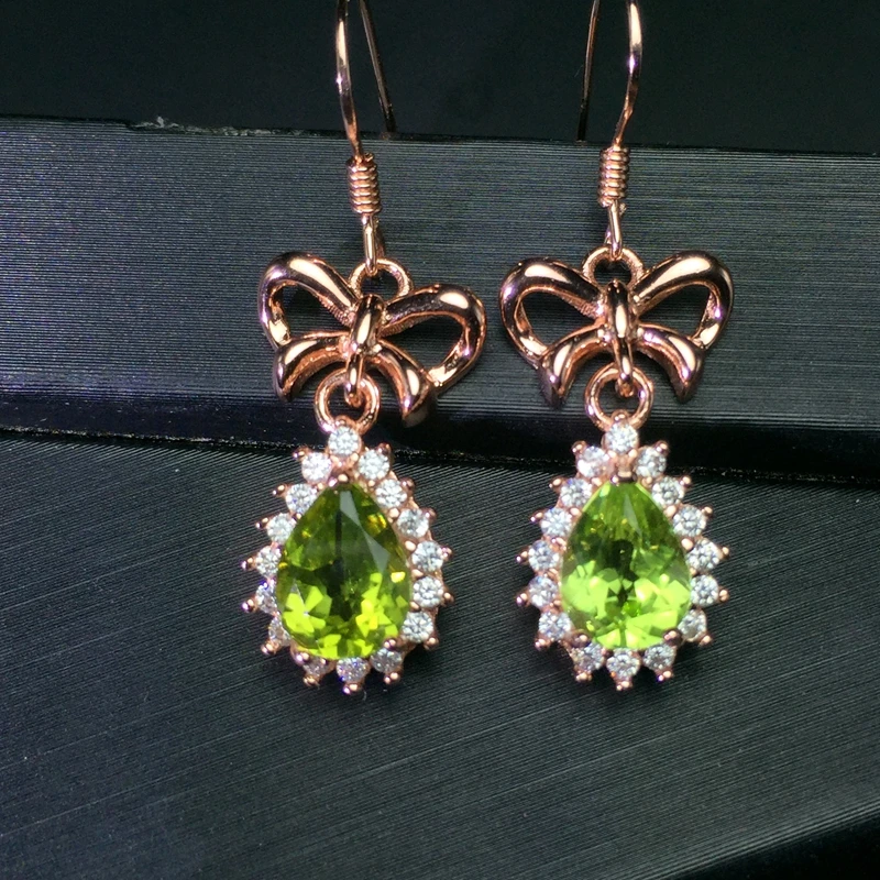 925 silver olivine eardrop Earrings New Popular jewel Technology